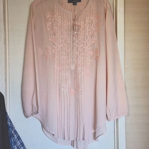 Denim 24/7 pleated front top with pink sequins plus size 20w 2x